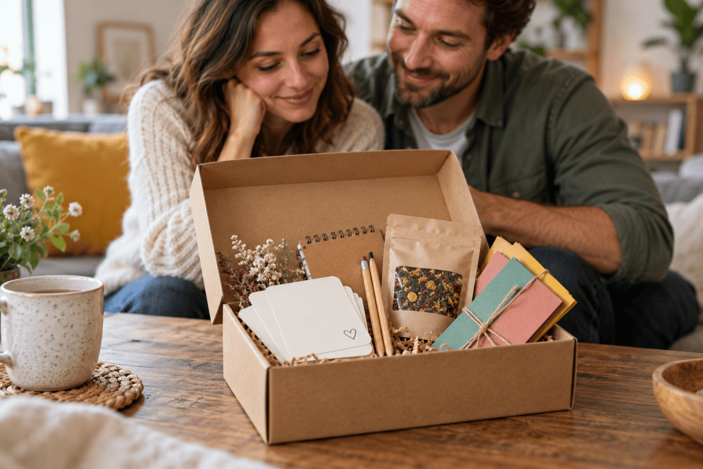 Un coffret d’activités avec des cartes et des accessoires à partager en couple.